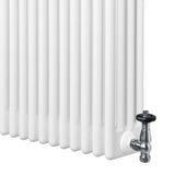 Traditional white 4 column radiator with smooth, glossy finish and chrome valve, ideal for classic and modern interiors