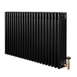 Traditional black 4 column radiator with a sleek, smooth finish and brass valves, measuring 600 x 1010mm, ideal for classic interiors
