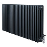 Traditional 4 column radiator in anthracite grey, featuring a sleek design with vertical lines and chrome valves for modern decor