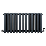 Traditional anthracite grey 4 column radiator with a sleek, vertical design and polished valves, ideal for modern interiors