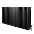 Traditional black 4 column radiator with a sleek, smooth finish and brass valves, measuring 600 x 1190mm, ideal for classic interiors