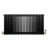 Traditional black 4 column radiator with a sleek, smooth finish and brass valves, measuring 600 x 1190mm, ideal for classic interiors