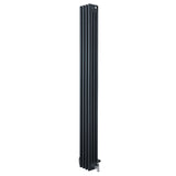 Traditional 4 column radiator in anthracite grey, featuring a sleek vertical design with textured fins and integrated valves