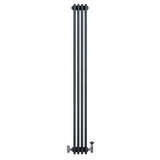 Traditional anthracite grey 4 column radiator, 1800 x 200mm, featuring sleek vertical lines and modern valve fittings
