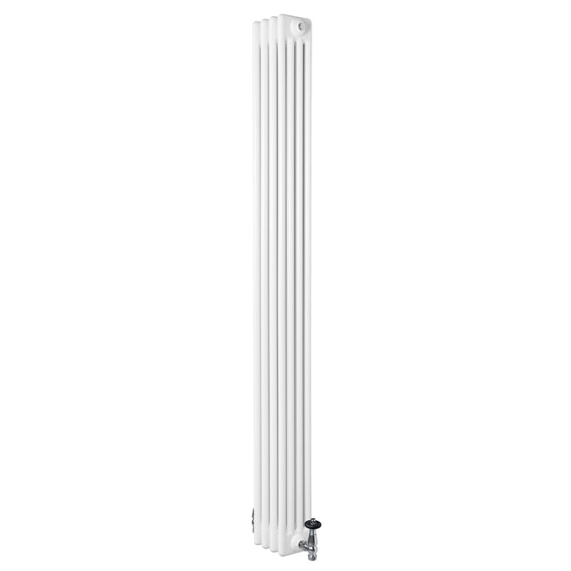 Traditional white 4 column radiator with a sleek vertical design, measuring 1800 x 200mm, featuring a valve at the base