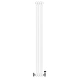 Traditional white 4 column radiator with a smooth finish, measuring 1800 x 200mm, featuring chrome valves for efficient heating