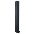 Tall anthracite grey traditional 4 column radiator with a sleek vertical design and polished valves, ideal for modern interiors