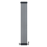 Traditional anthracite grey 4 column radiator with sleek vertical design, featuring polished valves and a smooth, matte finish