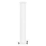 Traditional white 4 column radiator with smooth, glossy finish and valves, measuring 1800 x 290mm, ideal for classic interiors