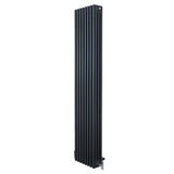 Traditional 4 column radiator in anthracite grey, featuring a sleek vertical design with smooth, textured surface and chrome valves