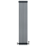 Traditional 4 column radiator in anthracite grey, featuring a sleek vertical design with smooth, matte finish and chrome valves