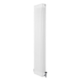 Traditional white 4 column radiator with a sleek vertical design, measuring 1800 x 380mm, featuring polished valves and a smooth finish