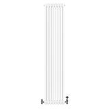 Traditional white 4 column radiator with a sleek design, measuring 1800 x 380mm, featuring stylish valves at the base