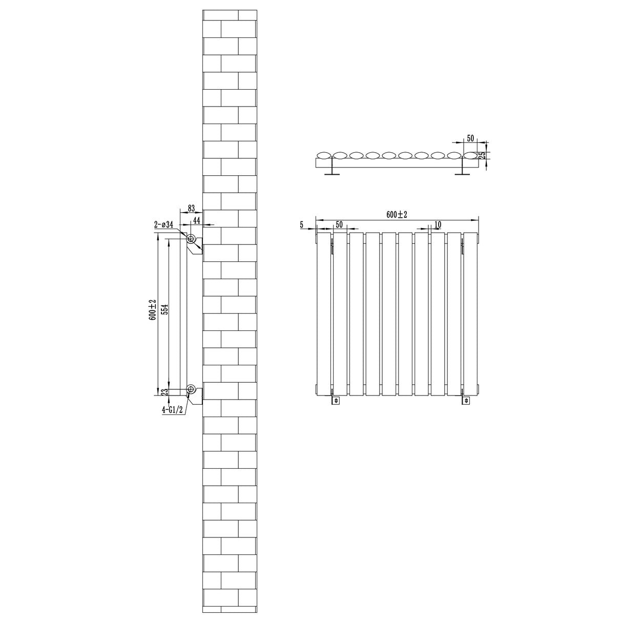 Anthracite grey oval single column radiator with dimensions 600mm x 600mm, featuring smooth, sleek lines and modern design