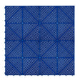 Vibrant blue vented garage floor tiles arranged in a grid pattern, featuring a textured surface for enhanced grip and durability