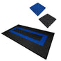 Vented garage floor tiles in black with blue edges, featuring a textured surface for grip and durability, ideal for garages