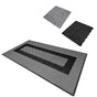 Vented garage floor tiles in grey and black, featuring a textured surface and interlocking edges for easy installation and durability