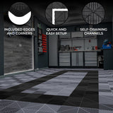 Vented Garage Floor Tiles With Edges – 90 Grey & 30 Black