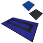 Vented garage floor tiles in blue and black, featuring a textured surface with interlocking edges for durability and easy installation