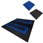 Vented garage floor tiles in black with blue edges, featuring a textured surface for enhanced grip and durability, ideal for garages