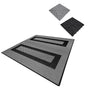 Vented garage floor tiles in grey and black, featuring a textured surface and interlocking edges for easy installation and durability