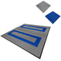 Vented garage floor tiles in grey with blue edges, featuring a textured surface for traction and durability, ideal for garages