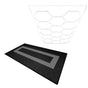 Hexagon LED light design above a vented garage floor tile set featuring 90 black and 30 grey interlocking tiles with textured surfaces