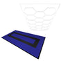 Hexagon LED light design with blue and black vented garage floor tiles, featuring a textured surface and interlocking edges