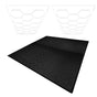 Two hexagon LED lights in white above a textured black vented garage floor tile, showcasing a modern geometric design