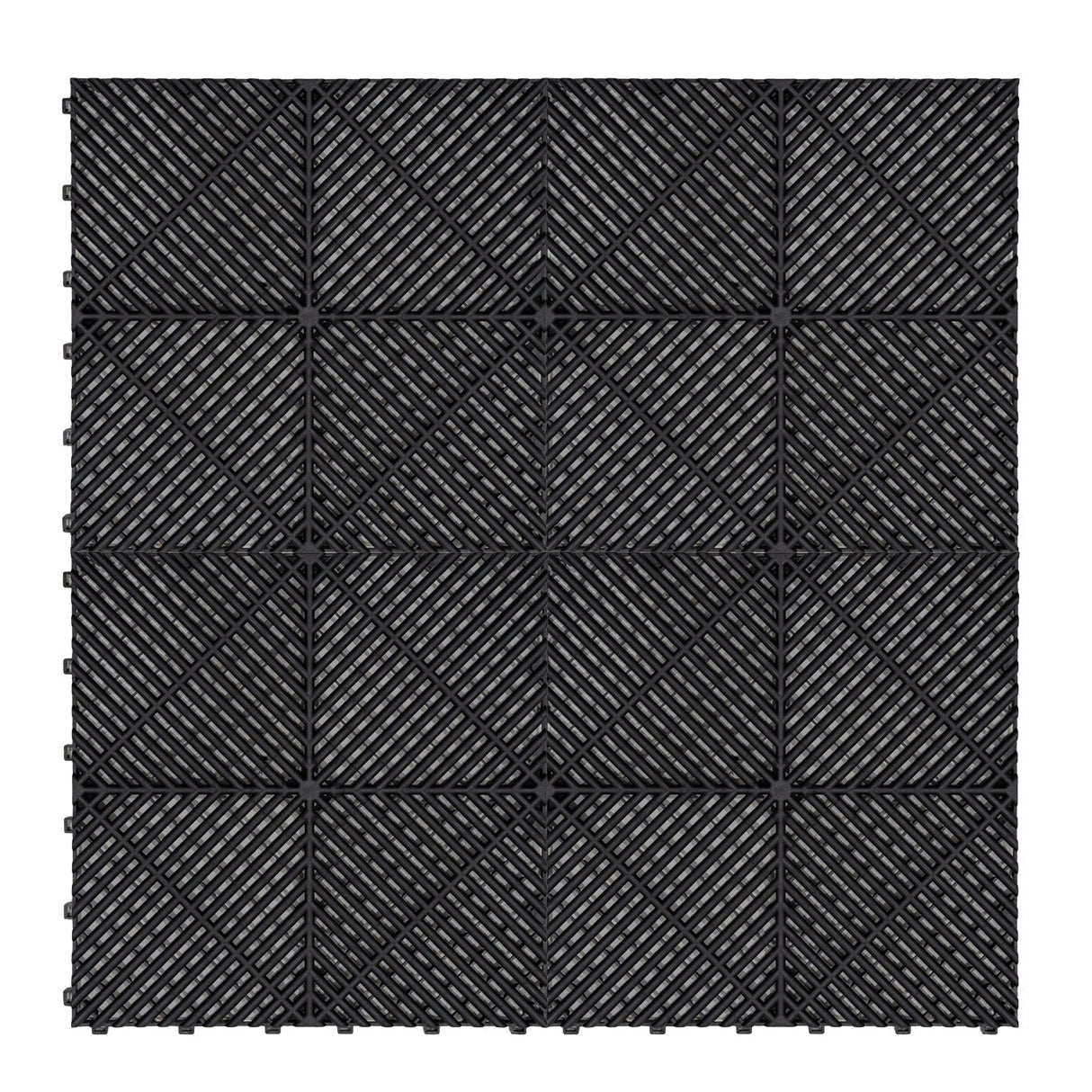 Hexagon LED Lights x 2 & Vented Garage Floor Tiles x 225 With Edges - Black