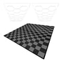 Hexagon LED lights in white above a black and grey checkerboard-patterned vented garage floor tile with textured edges