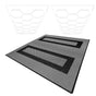 Hexagon LED lights in white above grey vented garage floor tiles with black edges, showcasing a modern geometric design and textured surface