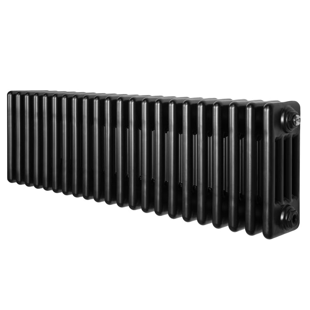 Traditional black 4 column radiator, 300 x 1010mm, featuring a sleek, smooth finish and a classic design ideal for home heating