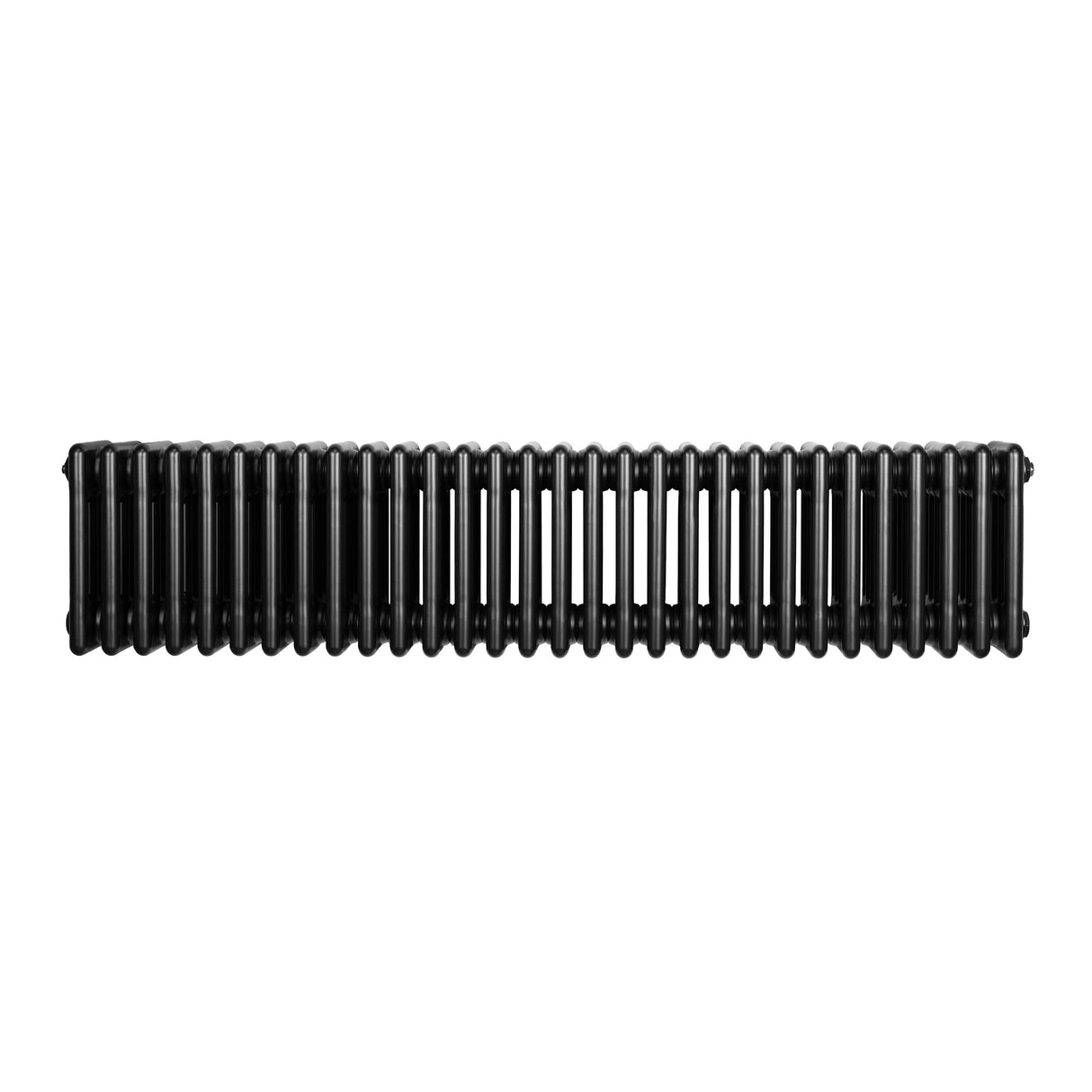 Traditional black 4 column radiator measuring 300 x 1010mm, featuring a sleek, smooth finish and classic design for efficient heating