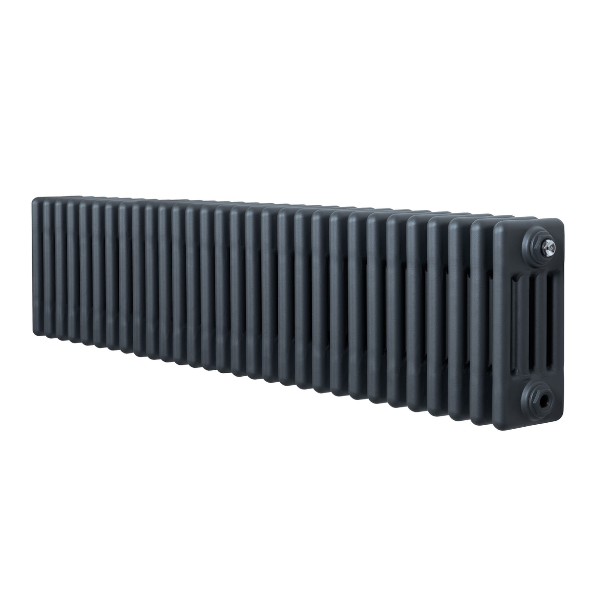 Traditional anthracite 4 column radiator, 300 x 1370mm, featuring a sleek, ribbed design with a smooth, matte finish