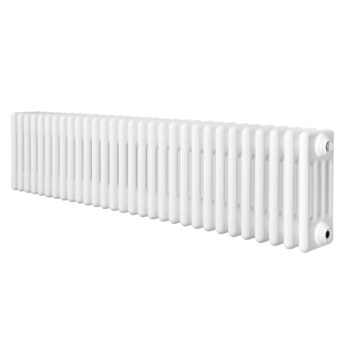 Traditional white 4 column radiator measuring 300 x 1370mm, featuring a sleek, smooth finish and a classic design ideal for home heating