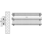Traditional 4 column radiator in white, measuring 300 x 1370mm, featuring a classic design with a smooth, glossy finish and detailed dimensions