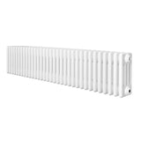 Traditional white 4 column radiator, 300 x 1505mm, featuring a smooth, glossy finish and a sleek, elongated design for efficient heating