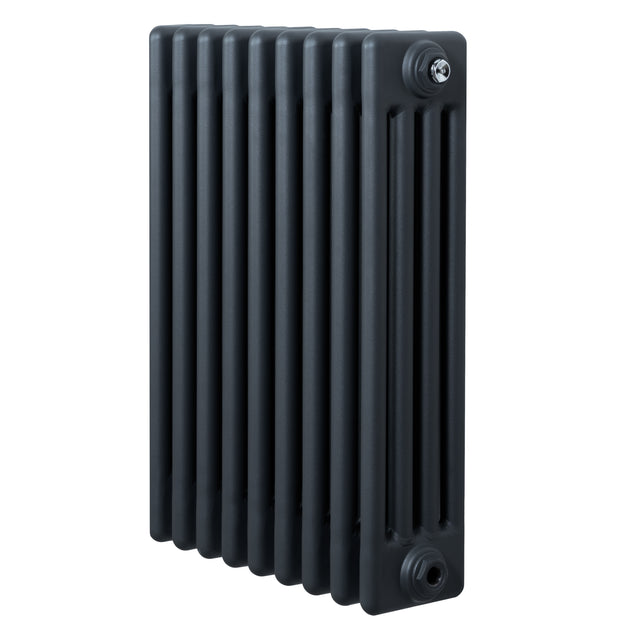 Traditional anthracite grey 4 column radiator, 600 x 425mm, featuring a sleek, smooth finish and vertical design for efficient heating