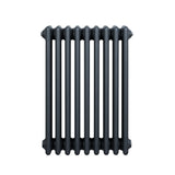 Traditional anthracite grey 4 column radiator with a sleek, smooth finish and rounded edges, measuring 600 x 425mm