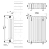 Traditional anthracite grey 4 column radiator with vertical and horizontal dimensions, showcasing a sleek, modern design and textured finish
