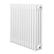 Traditional white 4 column radiator, 600 x 605mm, featuring a smooth, glossy finish and vertical ribbed design for efficient heating