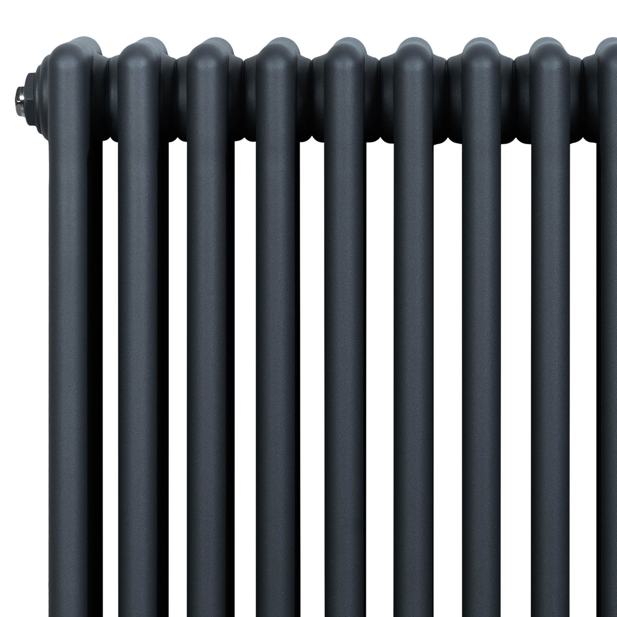Traditional anthracite grey 4 column radiator with a smooth, matte finish and rounded edges, designed for efficient heating