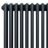Traditional anthracite grey 4 column radiator with a smooth, matte finish and rounded edges, designed for efficient heating