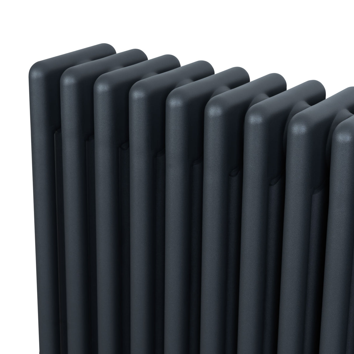 Anthracite grey traditional 4 column radiator with smooth, matte finish, showcasing sleek, rectangular shapes and modern design