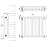 Traditional 4 column radiator in anthracite grey, measuring 600 x 785mm, showcasing a sleek design with vertical lines and rounded edges