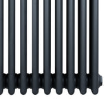 Traditional anthracite grey 4 column radiator with a sleek, matte finish, featuring rounded edges and a sturdy design