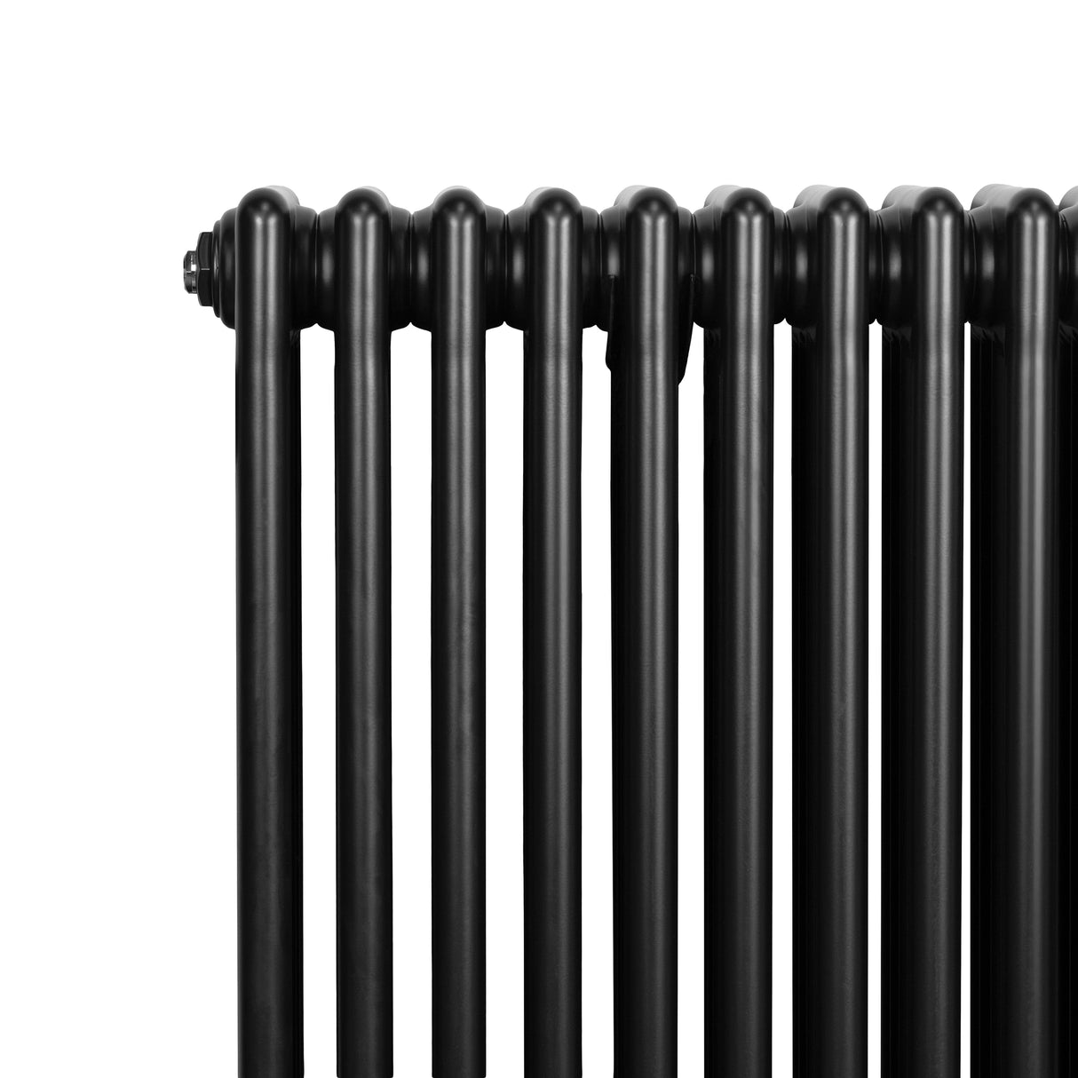 Traditional black 4 column radiator with a sleek, glossy finish, featuring vertical lines and a sturdy design, measuring 600 x 1010mm
