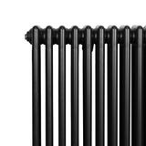 Traditional black 4 column radiator with a sleek, glossy finish, featuring vertical lines and a sturdy design, measuring 600 x 1010mm