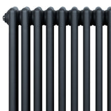 Traditional 4 column radiator in anthracite grey, featuring a sleek, smooth finish with rounded edges and a modern design